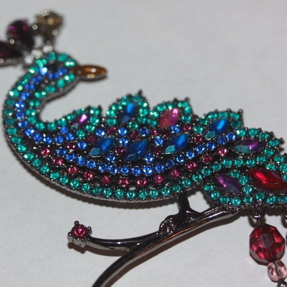 Large Rhinestone Peacock Brooch Pin - Picture 2 of 3